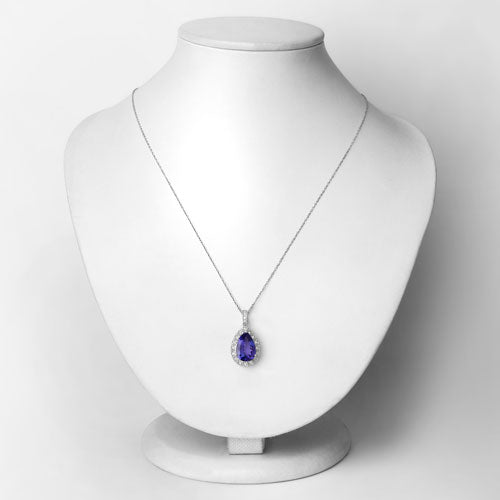 3.13 Carat Genuine Tanzanite and White Diamond 14K White Gold Pendant on sale at MyriadMart