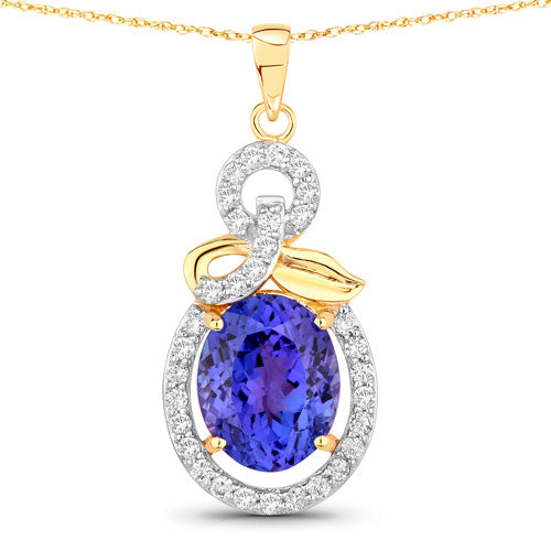 3.91 Carat Genuine Tanzanite and White Diamond 14K Yellow Gold Pendant on sale at MyriadMart