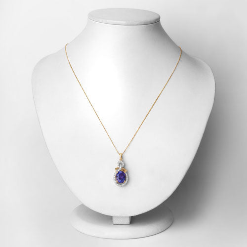 3.91 Carat Genuine Tanzanite and White Diamond 14K Yellow Gold Pendant on sale at MyriadMart