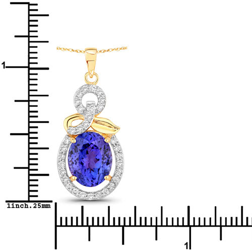3.91 Carat Genuine Tanzanite and White Diamond 14K Yellow Gold Pendant on sale at MyriadMart