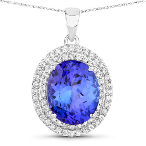 3.90 Carat Genuine Tanzanite and White Diamond 14K White Gold Pendant on sale at MyriadMart
