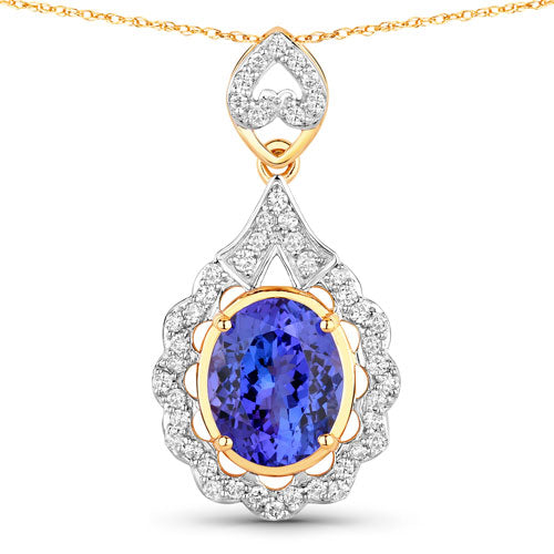 4.40 Carat Genuine Tanzanite and White Diamond 14K Yellow Gold Pendant on sale at MyriadMart