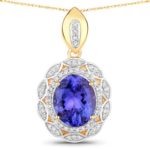 4.13 Carat Genuine Tanzanite and White Diamond 14K Yellow Gold Pendant on sale at MyriadMart