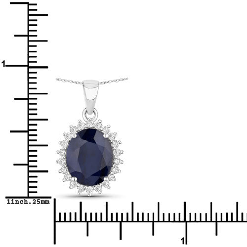 4.63 Carat Genuine Blue Sapphire and White Diamond 14K White Gold Pendant on sale at MyriadMart