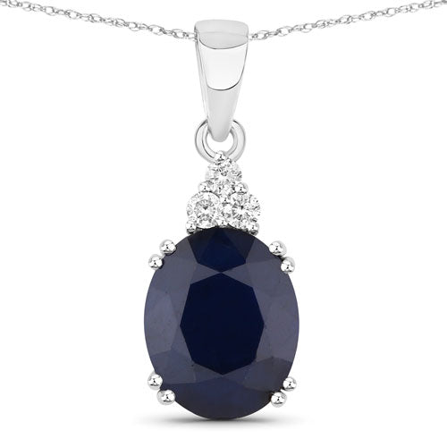 4.41 Carat Genuine Blue Sapphire and White Diamond 14K White Gold Pendant on sale at MyriadMart