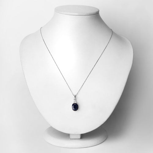 4.41 Carat Genuine Blue Sapphire and White Diamond 14K White Gold Pendant on sale at MyriadMart