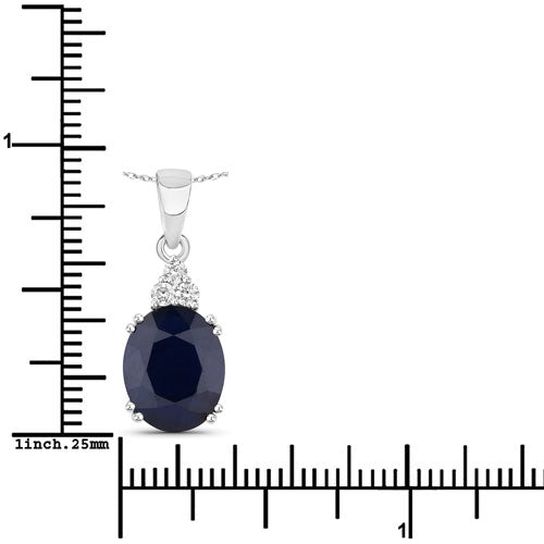 4.41 Carat Genuine Blue Sapphire and White Diamond 14K White Gold Pendant on sale at MyriadMart