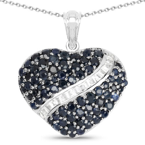 4.60 Carat Genuine Blue Sapphire and White Topaz .925 Sterling Silver Pendant on sale at MyriadMart