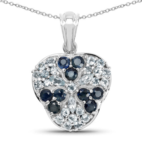 2.73 Carat Genuine Blue Sapphire and Aquamarine .925 Sterling Silver Pendant on sale at MyriadMart