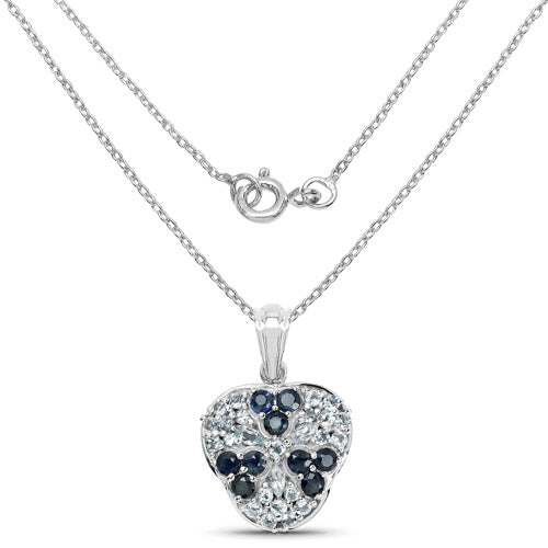 2.73 Carat Genuine Blue Sapphire and Aquamarine .925 Sterling Silver Pendant on sale at MyriadMart