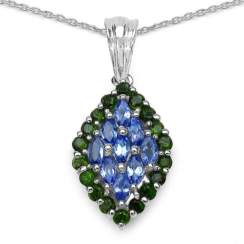 1.40 Carat Genuine Tanzanite and Chrome Diopside .925 Sterling Silver Pendant on sale at MyriadMart