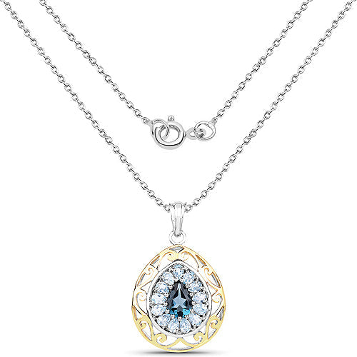 18K Yellow Gold Plated 4.44 Carat Genuine London Blue Topaz and Blue Topaz .925 Sterling Silver Pendant on sale at MyriadMart