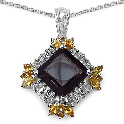 6.27 Carat Genuine Smoky Quartz, Citrine & White Topaz .925 Sterling Silver Pendant on sale at MyriadMart