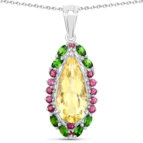 "6.19 Carat Genuine Citrine, Chrome Diopside and Rhodolite Garnet .925 Sterling Silver Pendant on sale at MyriadMart