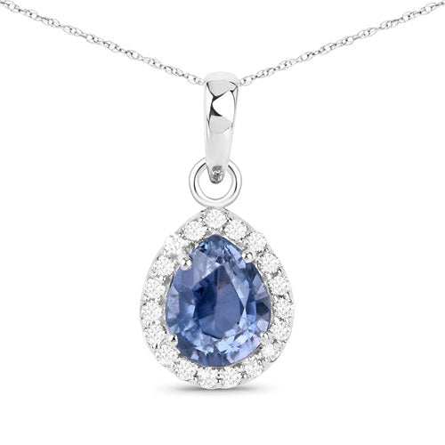 1.85 Carat Genuine Grayish Purple Sapphire and White Diamond 14K White Gold Pendant on sale at MyriadMart
