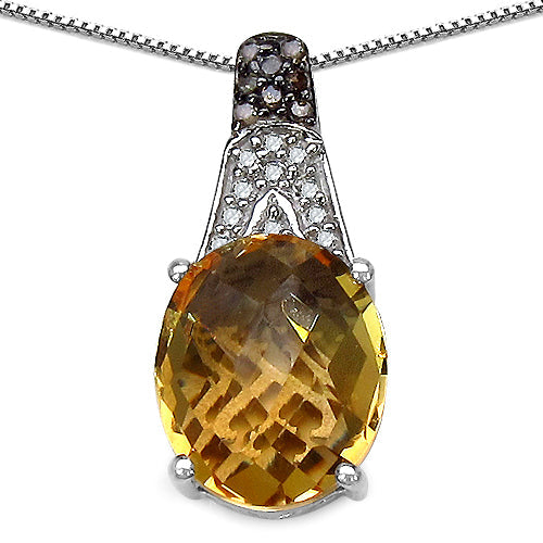 4.50 Carat Genuine Citrine, Champagne Diamond & White Diamond .925 Sterling Silver Pendant on sale at MyriadMart