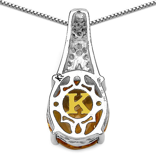 4.50 Carat Genuine Citrine, Champagne Diamond & White Diamond .925 Sterling Silver Pendant on sale at MyriadMart