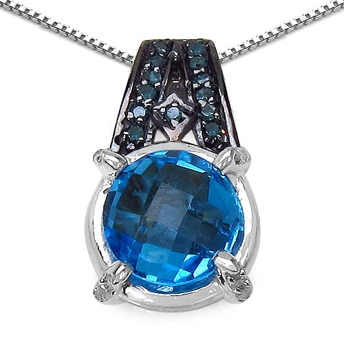 4.94 Carat Genuine Swiss Blue Topaz, Blue Diamond & White Diamond .925 Sterling Silver Pendant on sale at MyriadMart