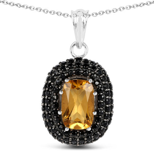 5.85 Carat Genuine Citrine and Black Spinel .925 Sterling Silver Pendant on sale at MyriadMart
