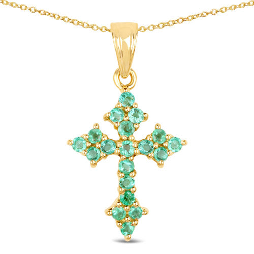 14K Yellow Gold Plated 1.05 Carat Genuine Zambian Emerald .925 Sterling Silver Pendant on sale at MyriadMart