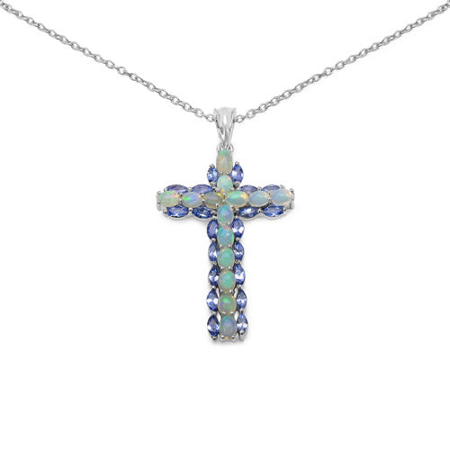 3.32 Carat Genuine Ethiopian Opal and Tanzanite .925 Sterling Silver Pendant on sale at MyriadMart