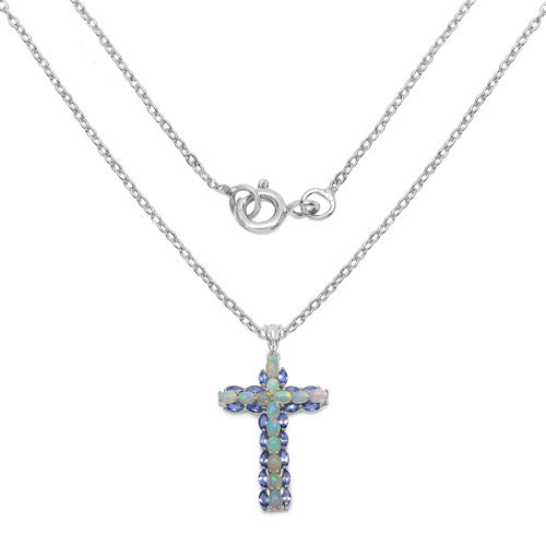 3.32 Carat Genuine Ethiopian Opal and Tanzanite .925 Sterling Silver Pendant on sale at MyriadMart