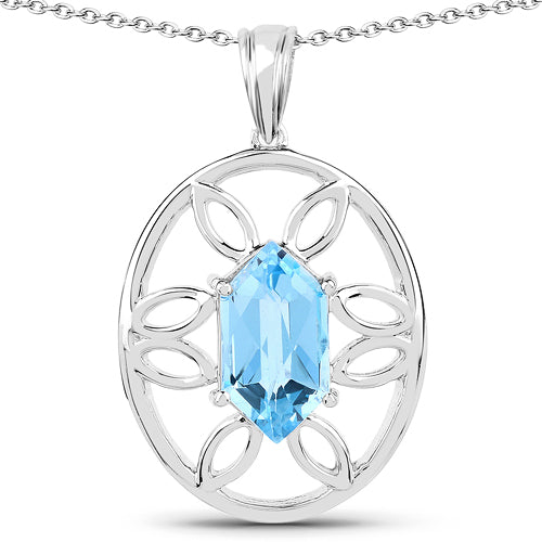 6.17 Carat Genuine Swiss Blue Topaz .925 Sterling Silver Pendant on sale at MyriadMart