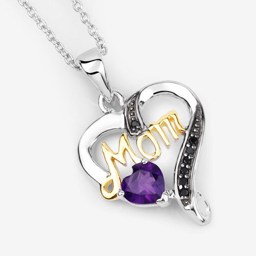 0.48 Carat Genuine Amethyst and Black Spinel .925 Sterling Silver Pendant on sale at MyriadMart