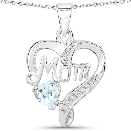 0.54 Carat Genuine Blue Topaz and White Topaz .925 Sterling Silver Pendant on sale at MyriadMart