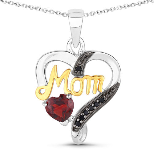 0.55 Carat Genuine Garnet and Black Spinel .925 Sterling Silver Pendant on sale at MyriadMart