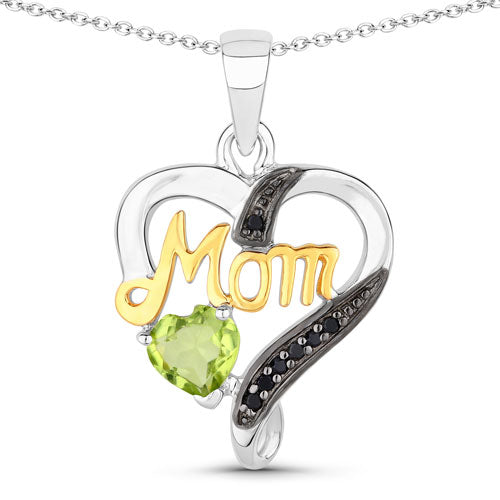0.49 Carat Genuine Peridot and Black Spinel .925 Sterling Silver Pendant on sale at MyriadMart