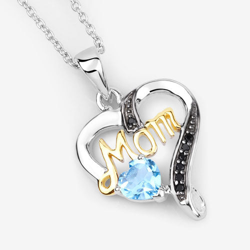 0.57 Carat Genuine Swiss Blue Topaz and Black Spinel .925 Sterling Silver Pendant on sale at MyriadMart