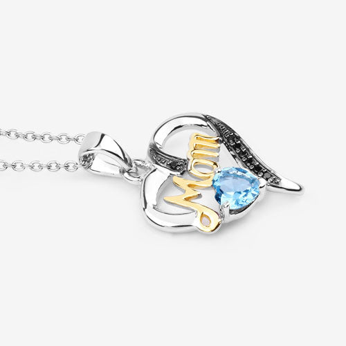 0.57 Carat Genuine Swiss Blue Topaz and Black Spinel .925 Sterling Silver Pendant on sale at MyriadMart