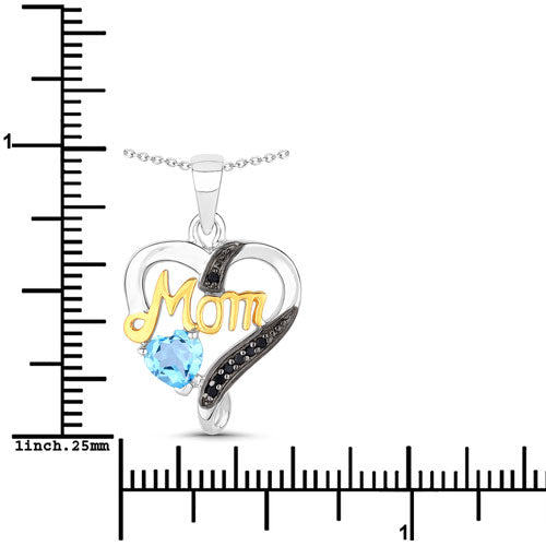 0.57 Carat Genuine Swiss Blue Topaz and Black Spinel .925 Sterling Silver Pendant on sale at MyriadMart