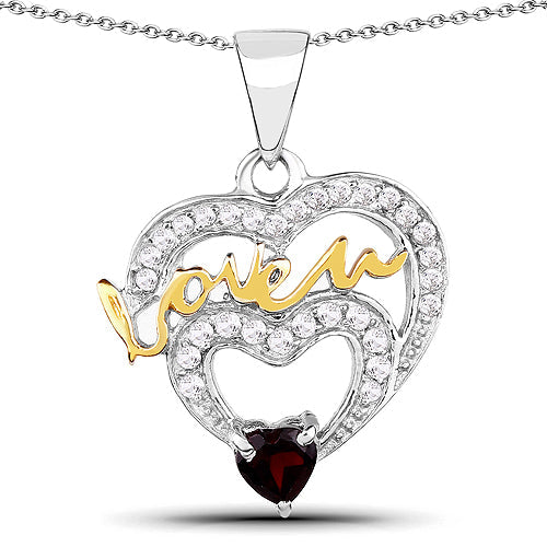 0.51 Carat Genuine Garnet and White Topaz .925 Sterling Silver Pendant on sale at MyriadMart