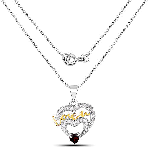 0.51 Carat Genuine Garnet and White Topaz .925 Sterling Silver Pendant on sale at MyriadMart