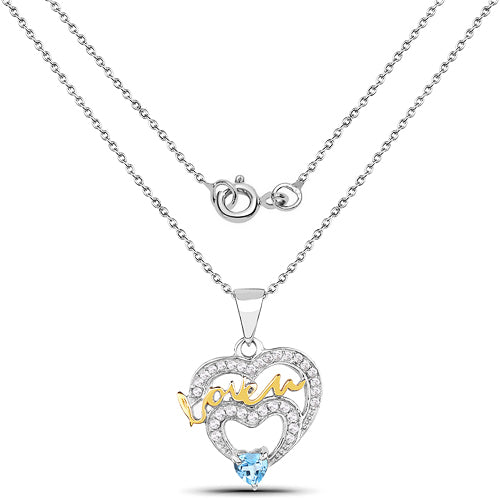 0.44 Carat Genuine Swiss Blue Topaz and White Topaz .925 Sterling Silver Pendant on sale at MyriadMart