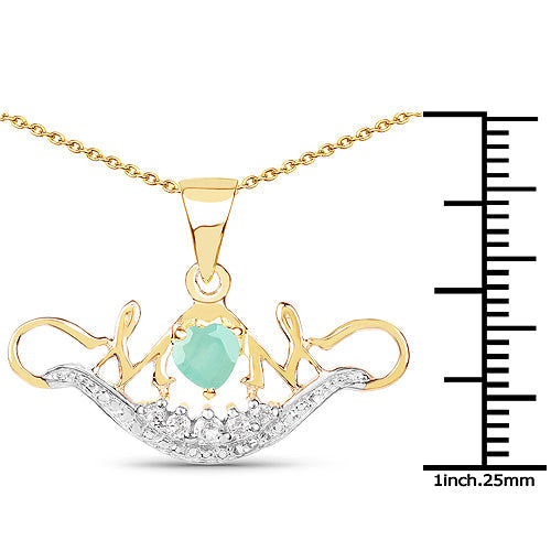14K Yellow Gold Plated 0.62 Carat Genuine Emerald and White Topaz .925 Sterling Silver Pendant on sale at MyriadMart