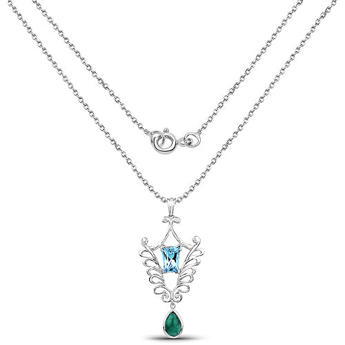 9.23 Carat Genuine Emerald and Swiss Blue Topaz .925 Sterling Silver Pendant on sale at MyriadMart