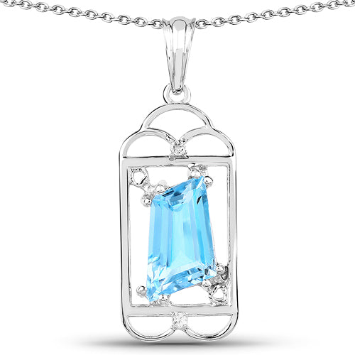 4.57 Carat Genuine Swiss Blue Topaz & White Topaz .925 Sterling Silver Pendant on sale at MyriadMart