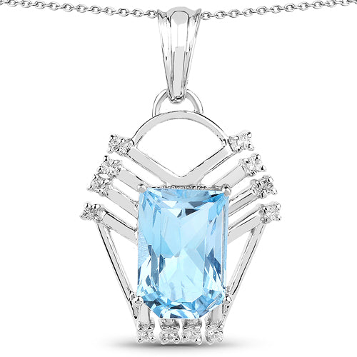 5.76 Carat Genuine Swiss Blue Topaz & White Topaz .925 Sterling Silver Pendant on sale at MyriadMart