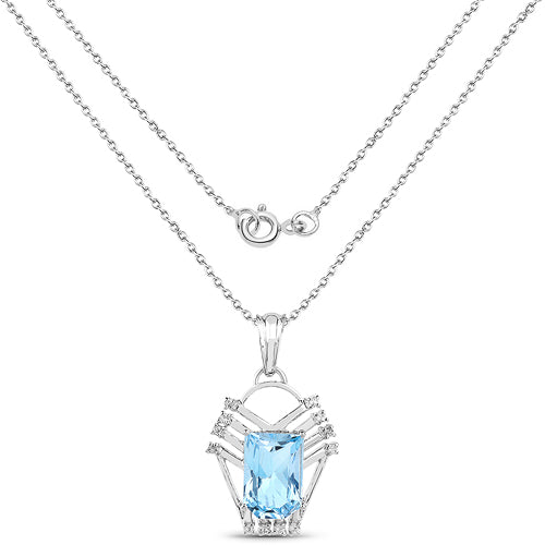 5.76 Carat Genuine Swiss Blue Topaz & White Topaz .925 Sterling Silver Pendant on sale at MyriadMart