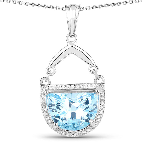 4.08 Carat Genuine Swiss Blue Topaz & White Topaz .925 Sterling Silver Pendant on sale at MyriadMart