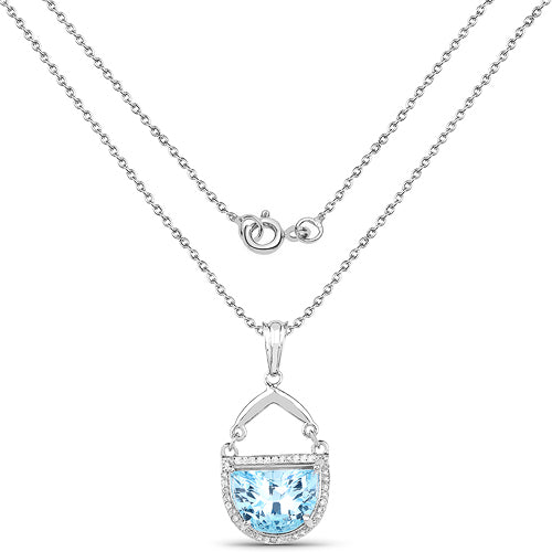 4.08 Carat Genuine Swiss Blue Topaz & White Topaz .925 Sterling Silver Pendant on sale at MyriadMart