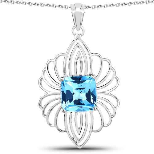 8.18 Carat Genuine Swiss Blue Topaz .925 Sterling Silver Pendant on sale at MyriadMart