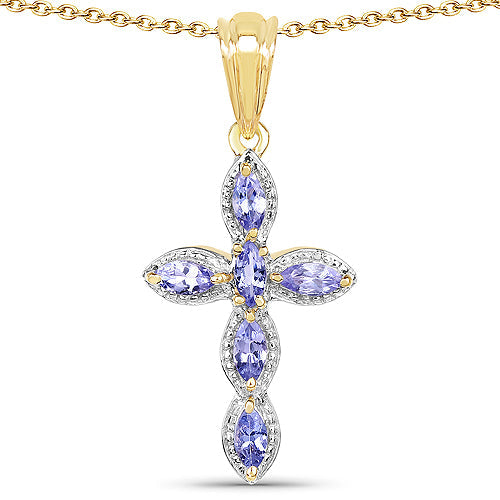 14K Yellow Gold Plated 0.84 Carat Genuine Tanzanite .925 Sterling Silver Pendant on sale at MyriadMart
