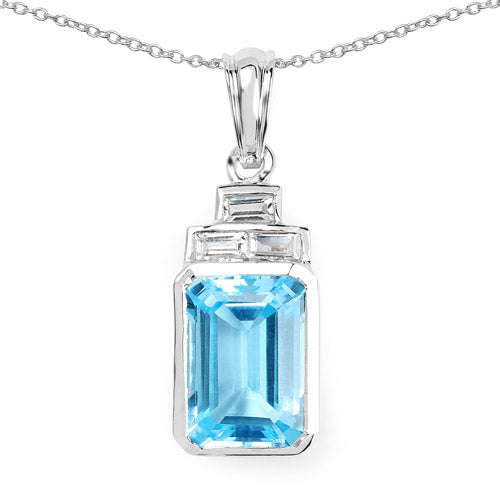 9.99 Carat Genuine Swiss Blue Topaz and White Topaz .925 Sterling Silver Pendant on sale at MyriadMart