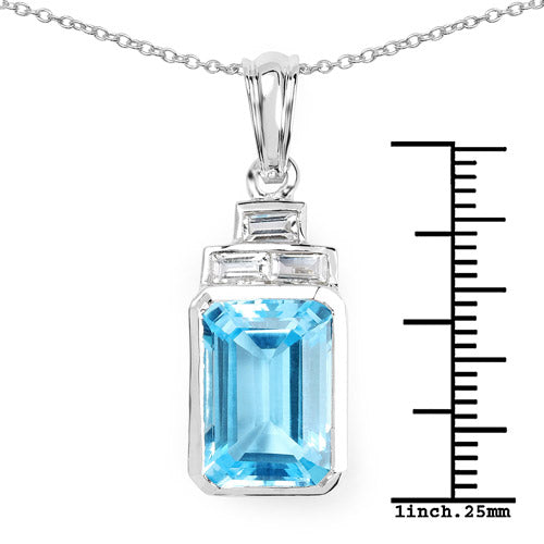 9.99 Carat Genuine Swiss Blue Topaz and White Topaz .925 Sterling Silver Pendant on sale at MyriadMart