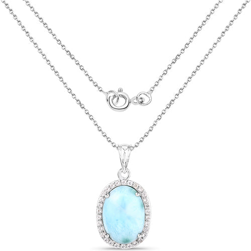 13.55 Carat Genuine Larimar and White Topaz .925 Sterling Silver Pendant on sale at MyriadMart