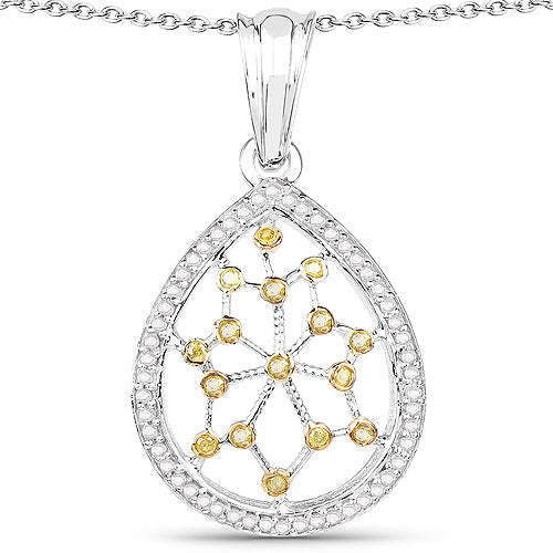 0.45 Carat Genuine White Diamond and Yellow Diamond .925 Sterling Silver Pendant on sale at MyriadMart